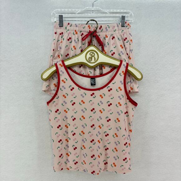 Cheek Boss Pink & Red Cherry Tank Top & Shorts Sleep Pajama Set Casual XS - Picture 1 of 10